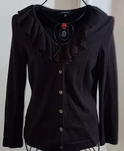 Jones Wear New York Womens Signature Ruffle Trim Brown Sweater Top Size M - EUC - Picture 1 of 4