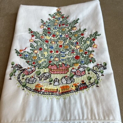 Christmas Cross Stitch Table Runner Handmade 14x43 EUC - Image 1 of 4