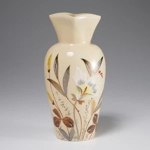 Vintage handbemalte quadratische Hals Glas Vase Floral Gold vergoldete Details 8"h - Bild 1 von 5