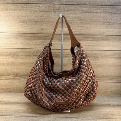 New Marta Ponti Portugal Leather Fabric Woven Tote Shoulder Bag Cognac Brown - Image 1 of 4