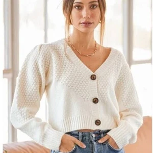 Lulus Damen S Warming Up to You Off White Strick Cropped Cardigan Pullover - Bild 1 von 7