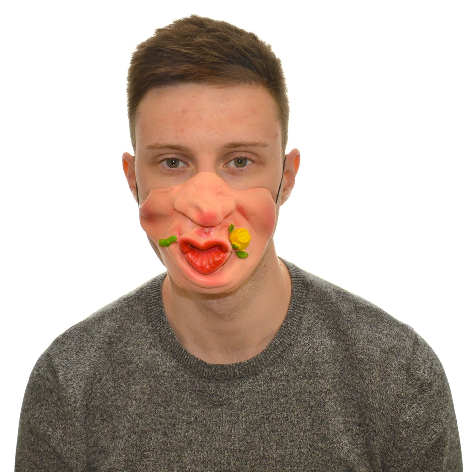 Halbes Gesicht Blumenkuss lustiges Kostüm Latex Maske für Kinder & Erwachsene Halloween - Bild 1 von 1