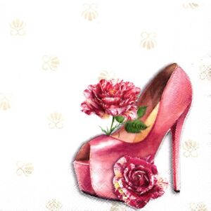 Serviettes en papier chaussure fleurs mode elegance. Paper napkins shoe flowers