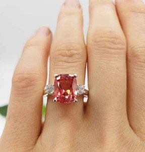 Anello 10x8 mm taglio cuscino allungato zaffiro zaffiro arancione laboratorio per donna - Foto 1 di 8