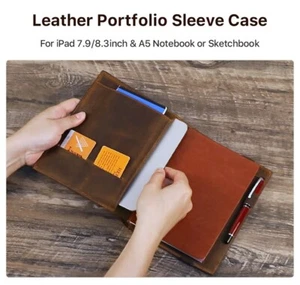 Leather A5 Notebook Case Cover Pen 2 Card Slot Tablet Sleeve For iPad 7.9" 8.3" - Picture 1 of 9