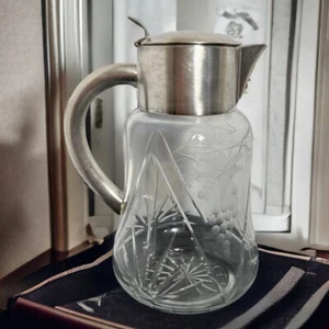 Vintage HKE Pitcher Cold Crystal Glass Closed Silver Plated Mount 10” - Picture 1 of 19