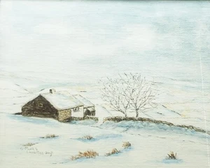 A. PICKLES SIGNED ORIGINAL WATERCOLOR PAINTING FARM HOUSE CHRISTMAS 03 FRAMED - Picture 1 of 13
