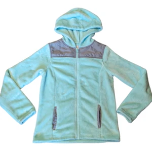 SO Jacket Spring Fall Coat Hooded Pockets Teal Fuzzy Cozy Faux Fur Girls Size 16 - Picture 1 of 6