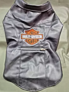 VINTAGE Harley Davidson Faux Leather Vest Medium Pet Dog Zippered Biker Jacket - Picture 1 of 16