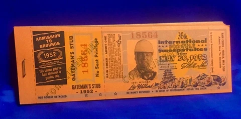 Indianapolis Indy 500 1952 COMPLETE UNUSED TICKET Lee Wallard HULMAN ESTATE Cover