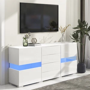Sideboard Display Cabinet with Drawers LED TV Stand Unit High Gloss Front White - Picture 1 of 12