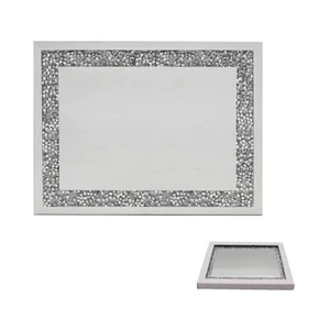 Set of 2 Decorative Crushed Mirrored Glitter Glass Silver Placemats Elegant - Picture 1 of 3