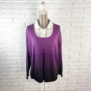 Camisa combinada suéter a rayas moradas East 5th con botones talla 2X - Imagen 1 de 6