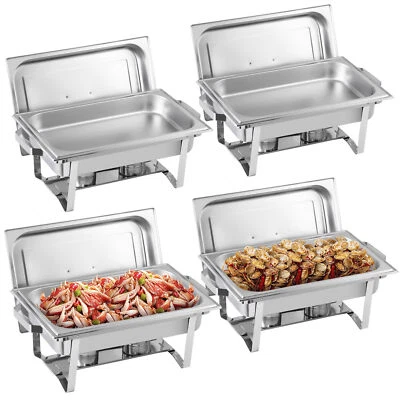 4 Pack 8QT Chafing Dish Food Warmer Stainless Steel Buffet Chafer W/Foldable Leg - Image 1 of 4