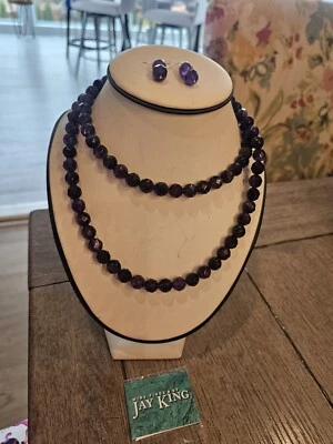 "Collar de cuentas de amatista facetada esterlina Jay King DTR Mine Finds 36"" y pendientes"  Foto 1 de 4