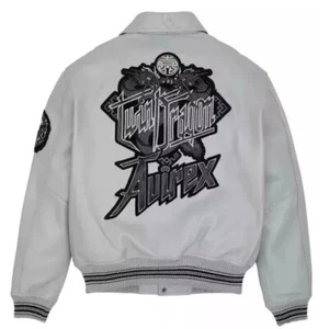 Chaqueta de cuero Avirex para hombre bombardero cuero de vaca edición limitada Twin Dragon nueva con etiquetas gris - Imagen 1 de 5
