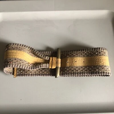Vintage 80s Leather Shop Woven Knit Textured Large Metal Hook Waist Belt SMALL - Image 1 of 4