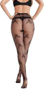 2 - Fishnet Tights for Women Fishnets Stockings skull pattern ultra sexy 2 pairs - Picture 1 of 4