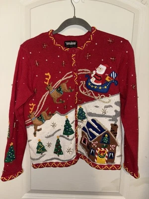 Cárdigan de Navidad Designers Studio Originals bordado con cuentas para mujer P pequeño Foto 1 de 4