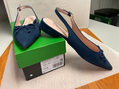 Zapato Kate Spade Veronica Plano Talla 7.5 Azul Marino Gamuza Cordones Arco Punta Foto 1 de 4