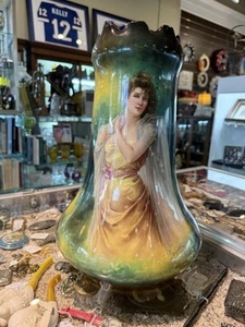 Huge Royal Bonn German Hand Painted Porcelain Signed Portrait Vase Art Nouveau - Picture 1 of 13