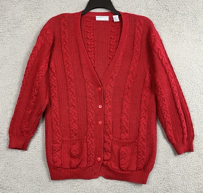 Cárdigan suéter tejido con cable vintage de Northern Isles para mujer PM rojo algodón Ramie Foto 1 de 4