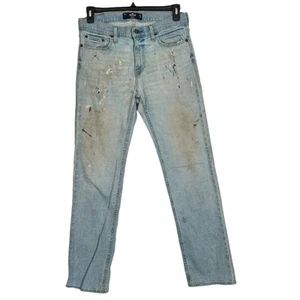 Pantalones de mezclilla Hollister para hombre 32x34 lavado claro agujeros desgastados manchas de pintura grunge - Imagen 1 de 10