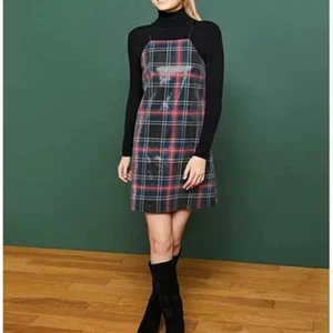 Copper Key Plaid Tartan Sequin Sleeveless Mini Shift Dress Black Red Size M NWT - Picture 1 of 12