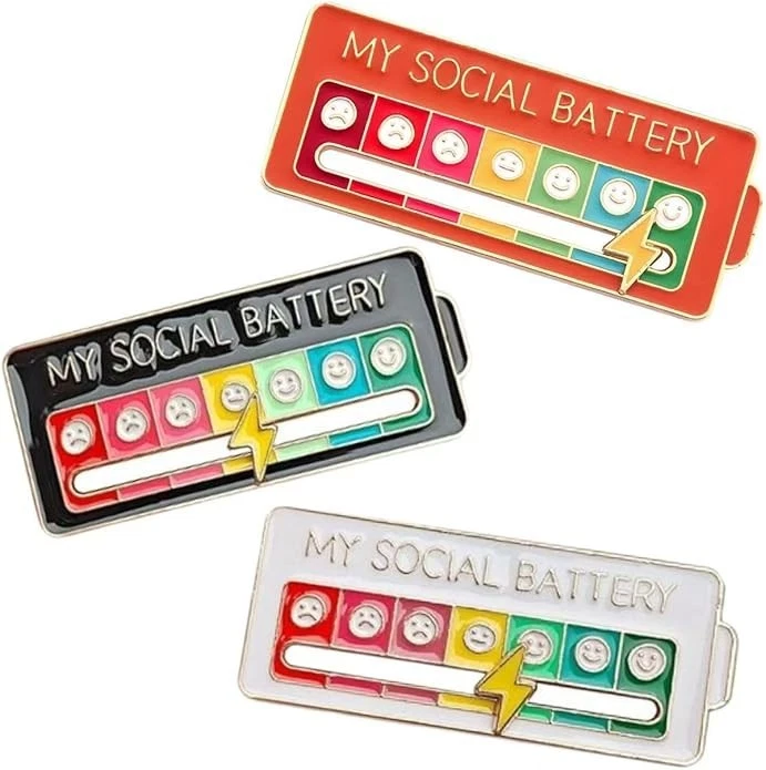 3 PIEZAS Pines de Batería Social - Divertido Ajuste de Batería Social 7 Pin de Estado de ánimo Foto 1 de 4