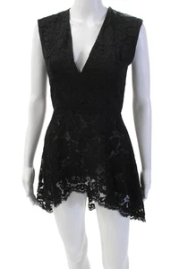 Cushnie Et Ochs Womens Lace V Neck A Line Asymmetrical Mini Dress Black Size 4 - Picture 1 of 6