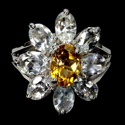 Black Friday 925 Sterling Silver Ring Citrine 8x6mm Aquamarine Jewelry Size 7.5 - Image 1 of 4