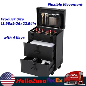 Rolling Train Case Aluminium Trolley Profi Kosmetik Organizer Box mit Schublade - Bild 1 von 22