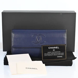 Authentic CHANEL Long Wallet Coco Mark purse Navy Blue Spain A3462CO50 - Picture 1 of 24