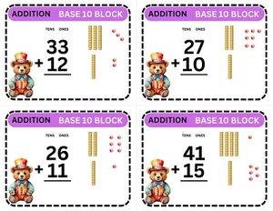 ADDITION Base10 - no Regrouping - 36 Cards - Laminated Activity - Picture 1 of 1