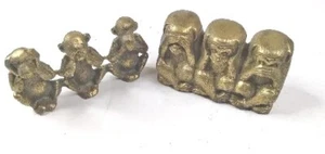Messing Drei Affen Figur Sehen Hören Sprechen Nicht Böses 2 Stück - Bild 1 von 12