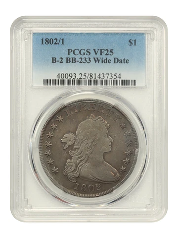 1802/1 $1 PCGS VF25 (B-2, BB-233, Wide Date) Cover