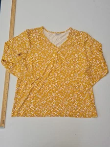 Ladies Top Damart Size 22 V Neck Long Sleeve Yellow Mix 29629 - Picture 1 of 13