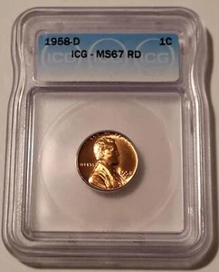 1958 D Lincoln Wheat Cent MS67 RED ICG - Picture 1 of 4