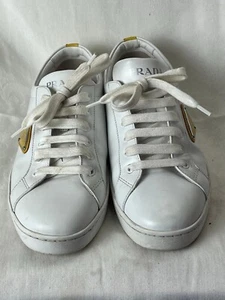 Prada Triangle Logo Downtown Sneakers Women EU 39.5 US 9.5 White Leather 1E941M - Picture 1 of 11