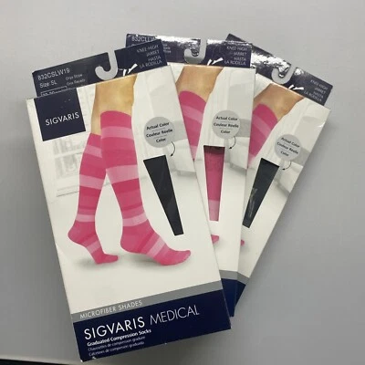 SIGVARIS 832C MICROFIBER STRIPES 20-30 COMPRESSION CALF SOCKS PICK SIZE COLOR - Image 1 of 4