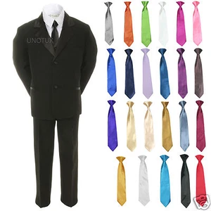 Baby Toddler Kid Formal Wedding 6pc Tuxedo Black Boy Suit sz S-20 - Picture 1 of 42