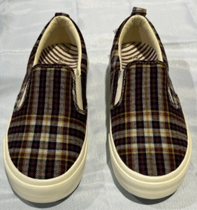 Taos Rubber Soul Burgundy Plaid Slip On Sneakers Women's 7.5 Canvas Shoes NWT - Picture 1 of 8