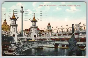 HIPÓDROMO AL AIRE LIBRE 1908 LUNA PARK CONEY ISLAND PARQUE DE ATRACCIONES POSTAL ANTIGUA - Imagen 1 de 2