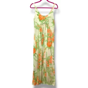 Camisón Lorena Vintage Años 70 Nailon Talla L Cintura Imperio Floral Coral y Verde - Imagen 1 de 12