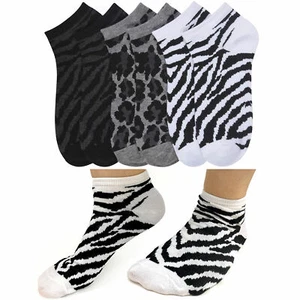 Lot 12 Pair Womens Girls Ankle Low Cut Socks Size 9-11 Cotton Zebra Animal Print - Picture 1 of 1