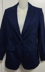Blazer Banana Republic para mujer de un botón talla 0 azul marino mezcla de lino largo delgado - Imagen 1 de 16