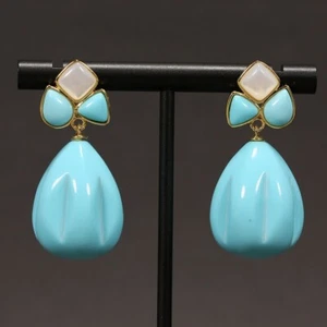 Blue Turquoise Triangle Water Shape Dangle Beads Wedding Shell Stud Earrings - Picture 1 of 7