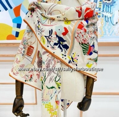 2025 Sally 70% Cachemira 30% Seda Estola Animales Estampado Doble Cara Bufanda Chal 53" Foto 1 de 4