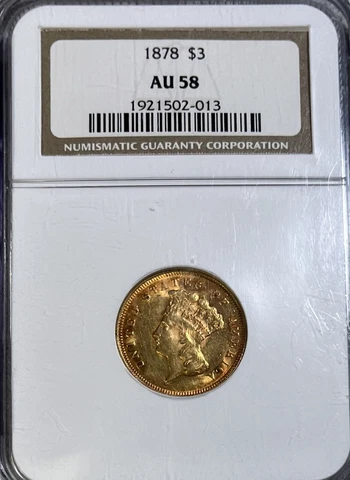 1878 NGC AU58 $3 Three Dollar Gold Piece Cover