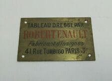 TABLEAU DRESSE PAR ROBERT ENAULT 41 RUE PARIS BRASS SM NAMEPLATE PLAQUE